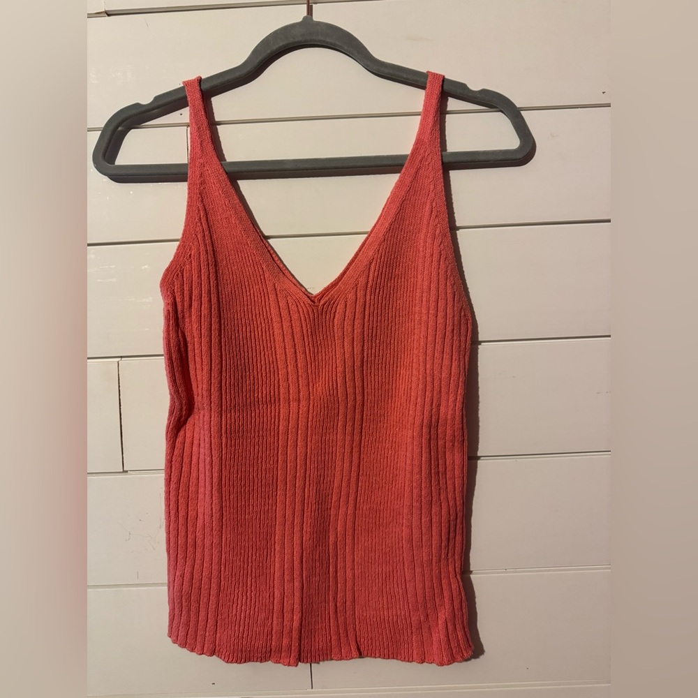 Anthropologie coral Ribbed knit tank